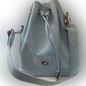 VTG 1995 DB Dooney & Bourke Light Blue Drawstring Bucket Bag Purse Collectible